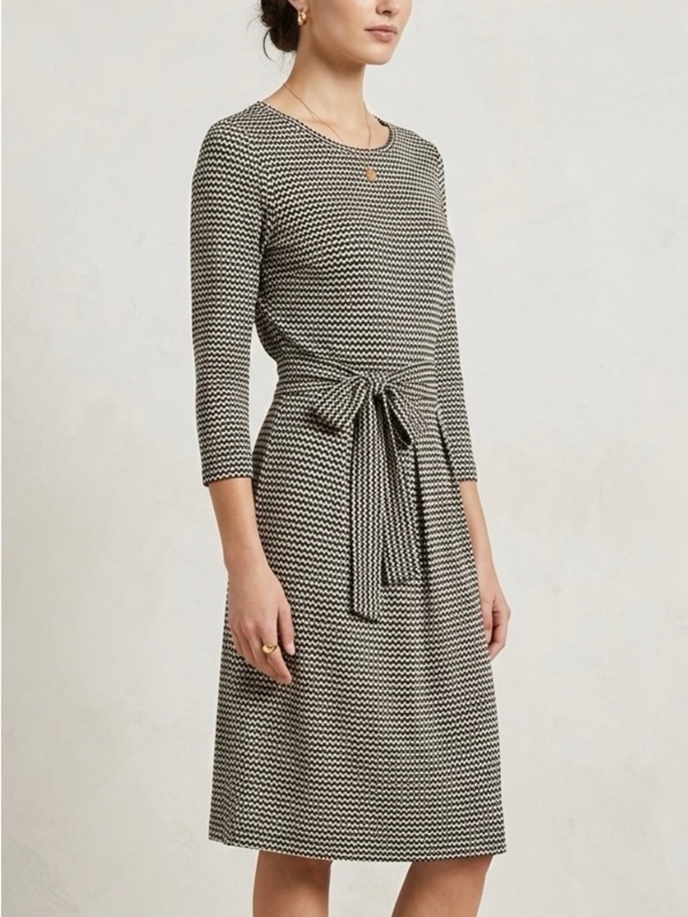 WEEKEND MAX MARA Black Ecru Aprilia Chevron Jersey Wrap Dress M